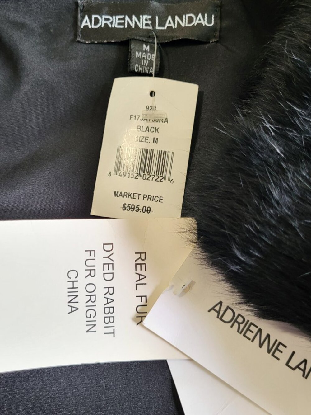 NWT~$600~ADRIENNE LANDAU~M/L~BLACK GENUINE REAL RABBIT FUR BOMBER JACKET COAT - Picture 15 of 16